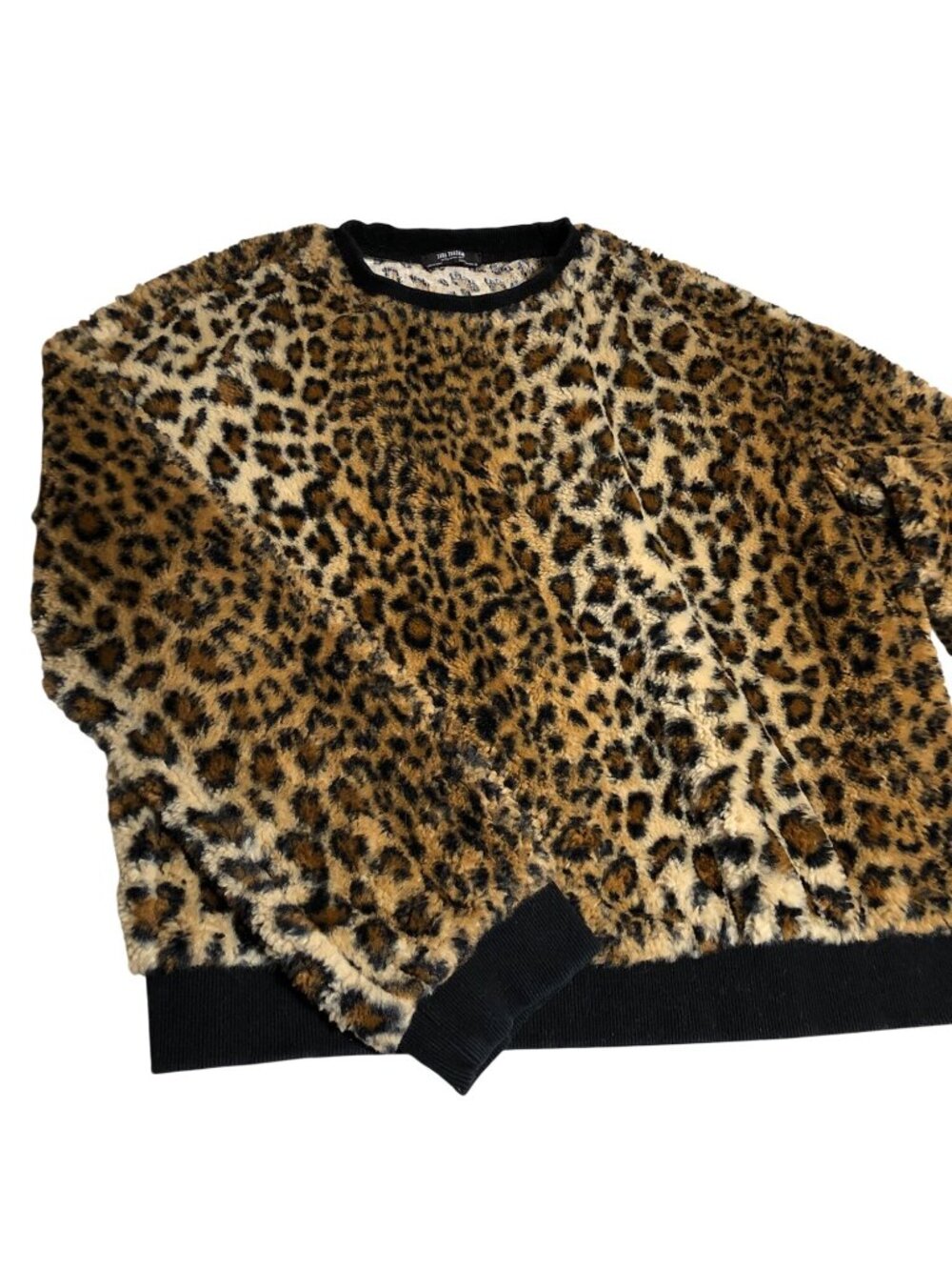 Zara Trafaluc Leopard Print Sweatshirt Womens M Faux Fur Pullover Top Shirt - Picture 7 of 8